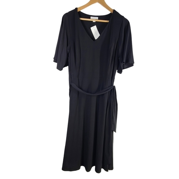 NWT Charter Club Summer Escape Waist Tie Dress Black Short Sleeve‎ Sz 0X - Picture 1 of 6